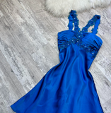A-Line Short Prom Dresses Halter Neck Satin Homecoming Dresses Royal Blue Birthday Dresses HZ1024