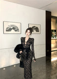 black lace long-sleeved slim-fit hip skirt HZ1024