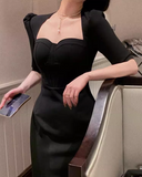 slim fit five-quarter sleeve hip dress HZ1024