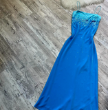 Spaghetti Strap Sheath Chiffon Sequin Long Prom Dresses Blue Wedding Guest Dresses HZ1024