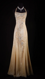 Halter Sheath Chiffon Beaded Long Prom Dress, Backless Formal Evening Dresses HZ1024