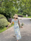 floral pastoral style puff sleeve square neck dress HZ1024