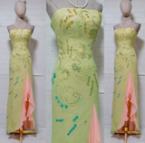 Strapless Sheath Beaded Chiffon Long Prom Dresses, Yellow Formal Evening Dresses HZ1024