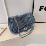 Capacity Denim Chain Commuter Messenger Bag HZ1024