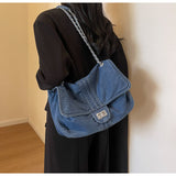 Capacity Denim Chain Commuter Messenger Bag HZ1024