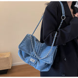 Capacity Denim Chain Commuter Messenger Bag HZ1024