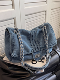 Capacity Denim Chain Commuter Messenger Bag HZ1024