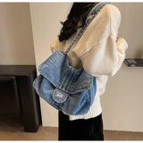 Capacity Denim Chain Commuter Messenger Bag HZ1024