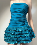 Strapless Bodycon Chiffon Short Prom Dresses, Blue Homecoming Dresses HZ1024