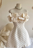 Strapless A-Line Polka Dot Short Prom Dresses, Sleeveless Homecoming Dresses HZ1024