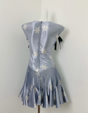 V neck Sheath Satin Short Prom Dresses, Gray Blue Homecoming Dresses HZ1024