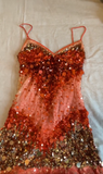 Spaghetti Strap Sheath Lace Sequin Short Prom Dresses, Red Homecoming Dresses HZ1024
