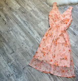 V-neck Sheath Floral Chiffon Homecoming Dresses, Short Peach Prom Dresses HZ1024
