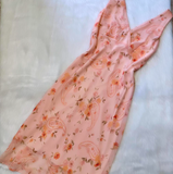 V-neck Sheath Floral Chiffon Homecoming Dresses, Short Peach Prom Dresses HZ1024