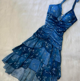 V-neck A-Line Chiffon Homecoming Dresses, Short Blue Fairy Prom Dresses HZ1024