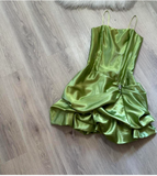 Spaghetti Strap Ball Gown Satin Homecoming Dresses, Green Fairy Short Prom Dresses HZ1024