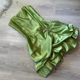 Spaghetti Strap Ball Gown Satin Homecoming Dresses, Green Fairy Short Prom Dresses HZ1024