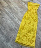 Yellow Sheath Chiffon Beaded Long Prom Dresses, Strapless Y2K Evening Dresses HZ1024