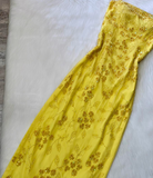 Yellow Sheath Chiffon Beaded Long Prom Dresses, Strapless Y2K Evening Dresses HZ1024