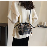 woolen plaid crossbody bucket bag HZ1024
