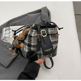 woolen plaid crossbody bucket bag HZ1024