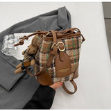 woolen plaid crossbody bucket bag HZ1024