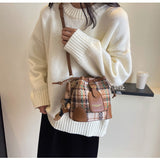 woolen plaid crossbody bucket bag HZ1024