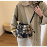 woolen plaid crossbody bucket bag HZ1024