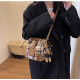 woolen plaid crossbody bucket bag HZ1024