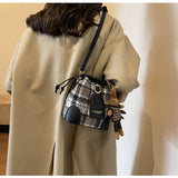 woolen plaid crossbody bucket bag HZ1024