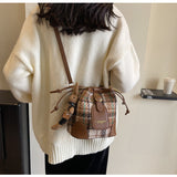 woolen plaid crossbody bucket bag HZ1024