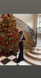 Mermaid Off-the-shoulder Lace Christmas Prom Dress Long Sleeve Black Formal Evening Dress HZ1024