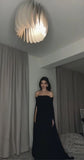 Mermaid Off-the-shoulder Chiffon Birthday Prom Dress Long Sleeve Black Formal Evening Dress HZ1024