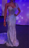 Sheath One Shoulder Tulle Sequin Birthday Party Dress Light Blue Formal Evening Dress HZ1024