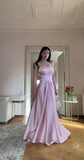 Satin A-Line Spaghetti Strap Party Dress Gray Pink Formal Evening Dress HZ1024