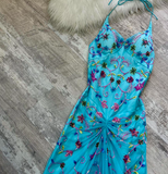 Mermaid Halter Backless Prom Dress Chiffon Beaded Dress Fairy Blue Formal Evening Dress HZ1024
