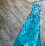 Mermaid Halter Backless Prom Dress Chiffon Beaded Dress Fairy Blue Formal Evening Dress HZ1024