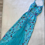 Mermaid Halter Backless Prom Dress Chiffon Beaded Dress Fairy Blue Formal Evening Dress HZ1024