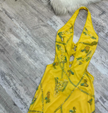 Sheath Halter Prom Dress Chiffon Beaded Dress Elegant Yellow Backless Formal Evening Dress HZ1024