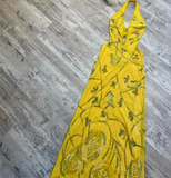 Sheath Halter Prom Dress Chiffon Beaded Dress Elegant Yellow Backless Formal Evening Dress HZ1024