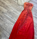 Sheath Spaghetti Strap Prom Dress Satin Beaded Dress Elegant Gradient Red Formal Evening Dress HZ1024