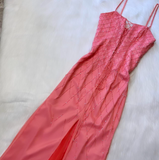 Spaghetti Strap Empire Prom Dress Chiffon Beaded Dress Fairy Hot Pink Formal Evening Dress HZ1024
