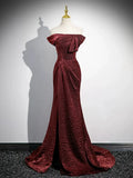 Off Shoulder Burgundy Long Prom Dress, Burgundy Long Formal Dress HZ1024