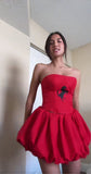 Burgundy Ball Gown Strapless Satin Formal Dress Sweet 18th Birthday Dress Homecoming Dresses HZ1024