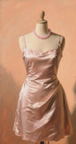 Pink Sheath Spaghetti Strap Short Formal Dress 18th Birthday Dress Homecoming Dresses HZ1024