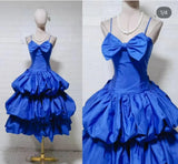 Blue Ball Gown Spaghetti Strap Satin Birthday Dress HZ1024