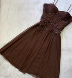 Chocolate A-Line Short Birthday Party Dress Spaghetti Strap Homecoming Dress HZ1024