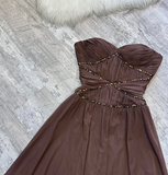 Chocolate A-Line Short Birthday Party Dress Spaghetti Strap Homecoming Dress HZ1024