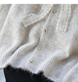 lace lace-up thickened soft knitted cardigan HZ1024