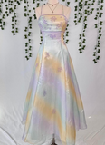 Spaghetti Strap A-Line Chiffon Beading Prom DressBackless Birthday Party Dress HZ1024